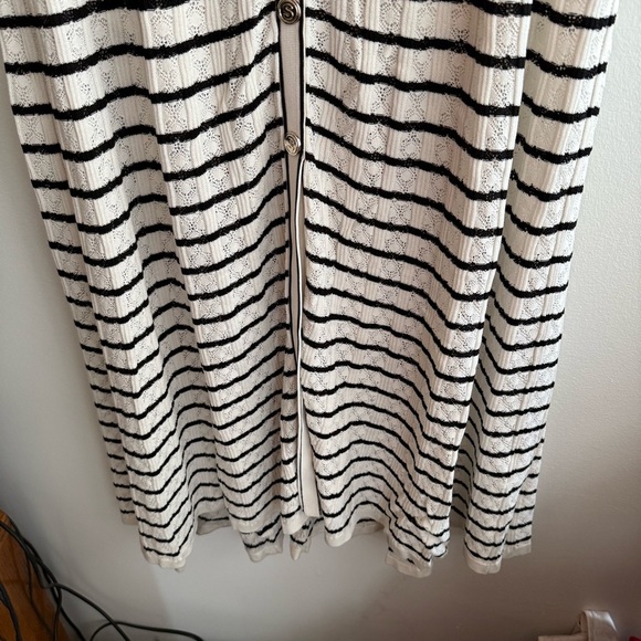 Sandro Molina Button Front Maxi Black & White Striped Sweater Dress - Picture 3 of 8